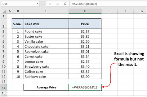 cell showing formula instead of result